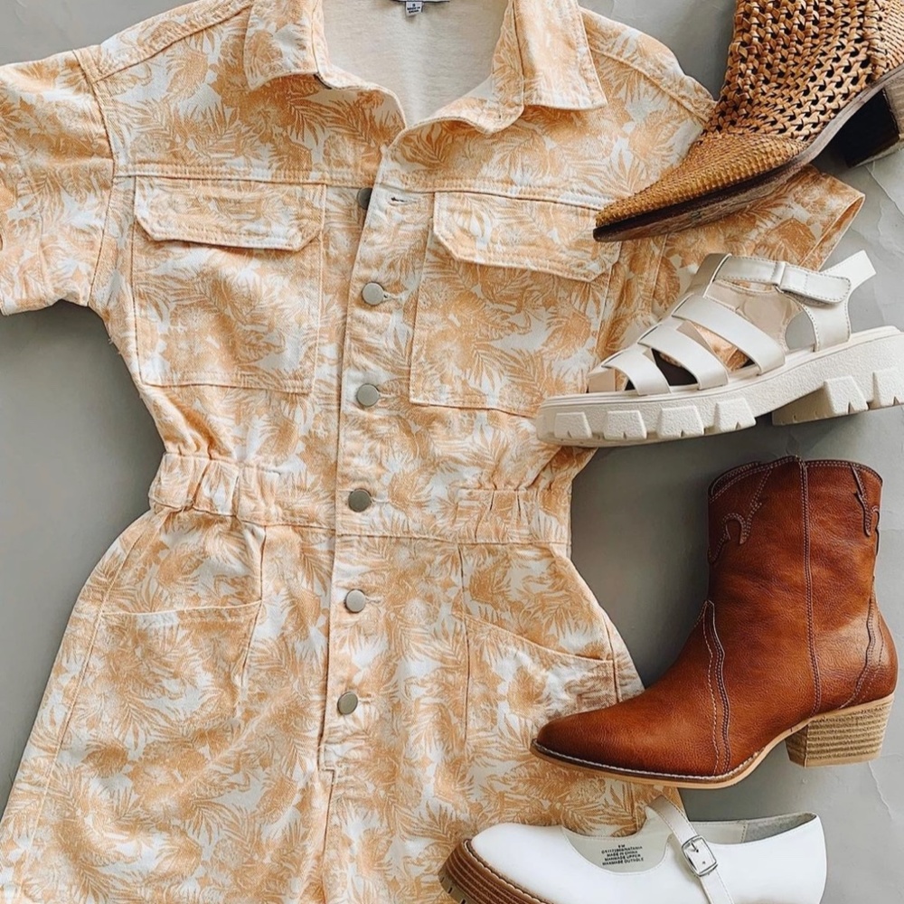 Women's Peach Floral Utility Jumpsuit